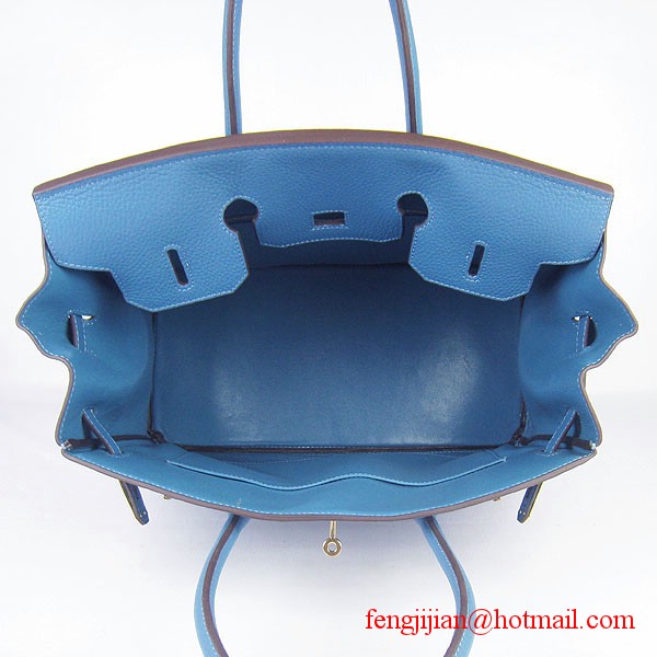 Hermes 35cm Embossed Veins Leather Bag Bule 6089 Gold Hardware Hermes 35cm Embossed Veins Leather Bag Bule 6089 Gold Hardware